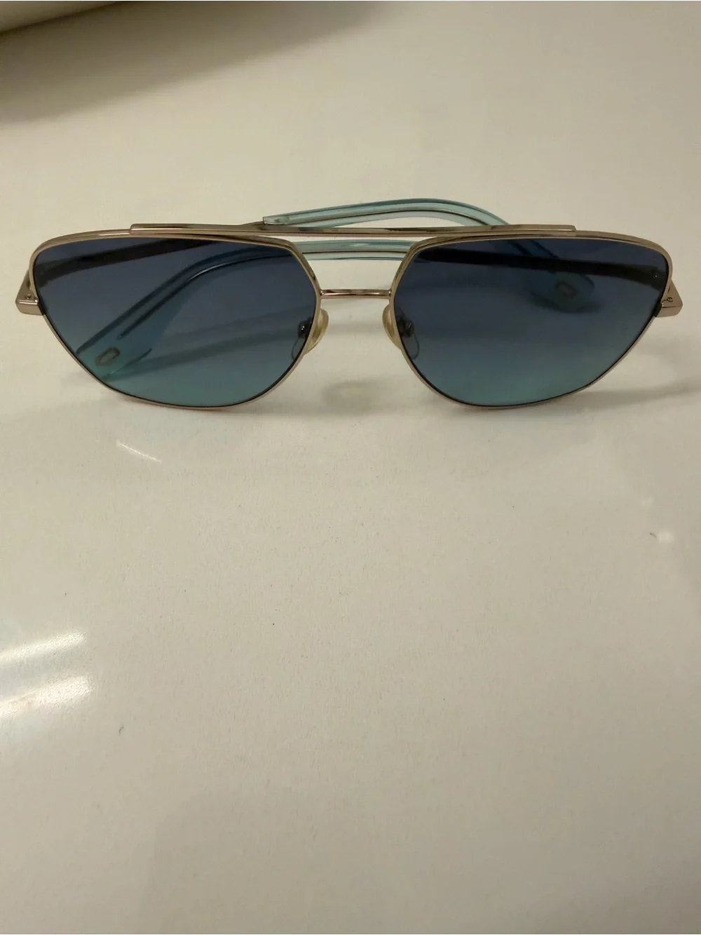 Marc Jacobs Gold Frame Sunglasses with Blue-Green Gradient Lenses